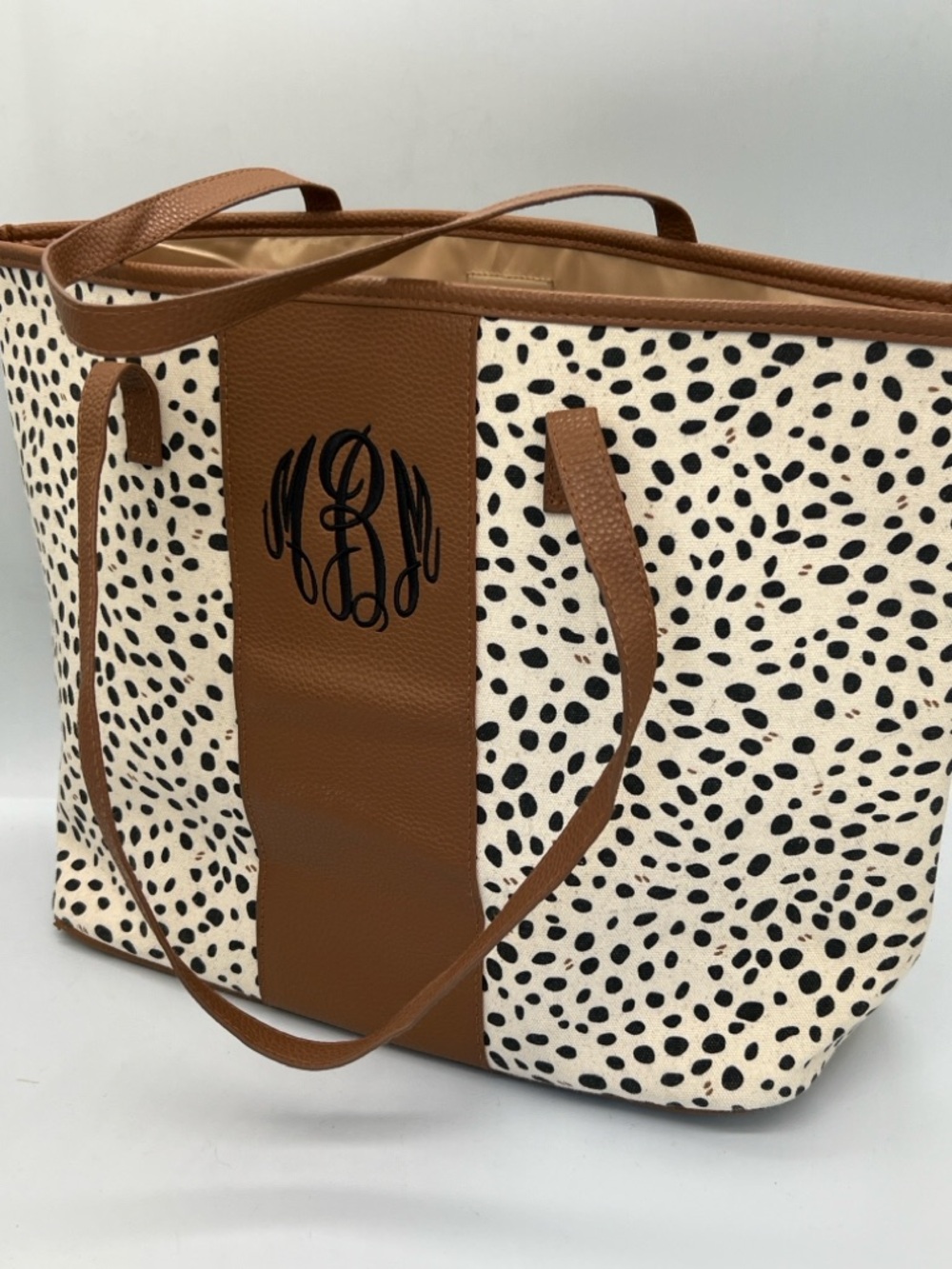 Monogrammed Marleylilly Tan and Black Spotted Canvas Tote